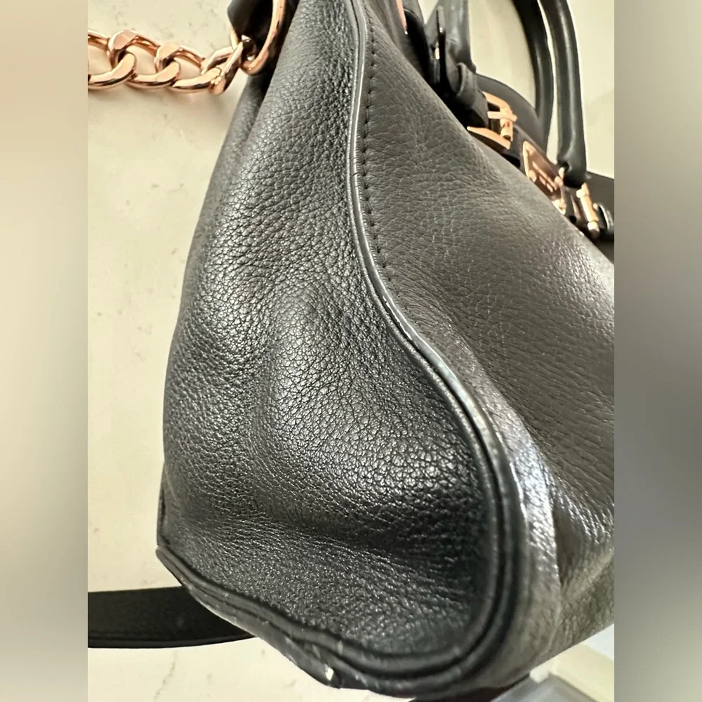 Michael Kors HAMILTON Black Pebbled Leather Satchel Tote Bag Rose Gold Hardware - Picture 5 of 17